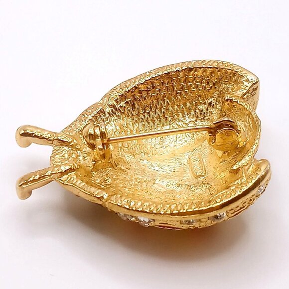 Roman Ladybug Brooch Gold Tone Black Red Enamel White Rhinestone Lapel Pin VTG - Picture 5 of 11